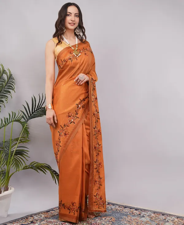 Orange_Jhakat_Silk_Zari_Floral_Print_Saree_For_Women