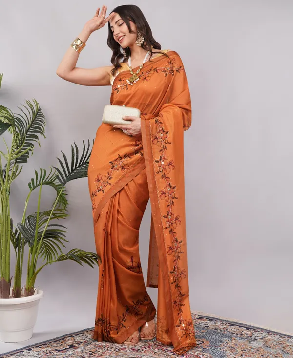 Orange_Jhakat_Silk_Zari_Floral_Print_Saree_For_Women