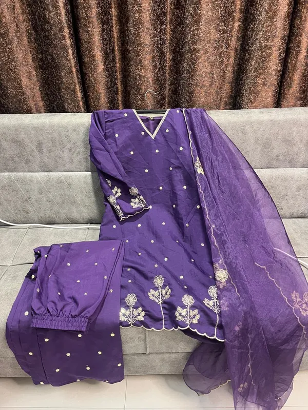 Purple_Chanderi_Silk_Straight_Embroidered_Kurta_Set_For_Women