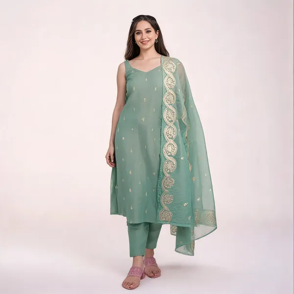 Green_Chanderi_Silk_Straight_Salwar_Suit_Set_For_Women