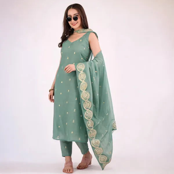 Green_Chanderi_Silk_Straight_Salwar_Suit_Set_For_Women