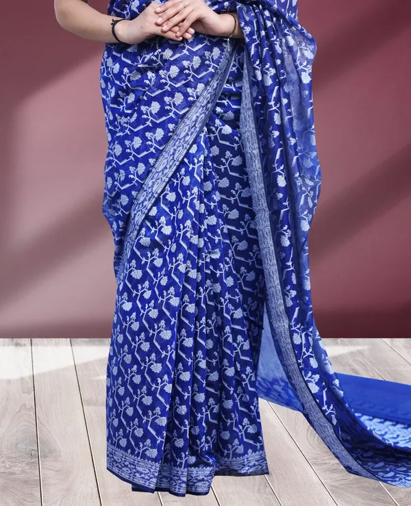 Blue_Cotton_Geometric_Print_Saree_For_Women