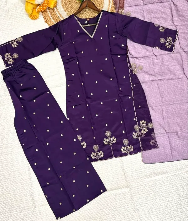 Purple_Chanderi_Silk_Straight_Embroidered_Kurta_Set_For_Women