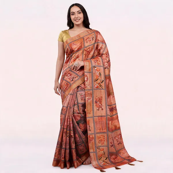 Rust_Amarveli_Silk_Zari_Printed_Tassel_Saree_For_Women