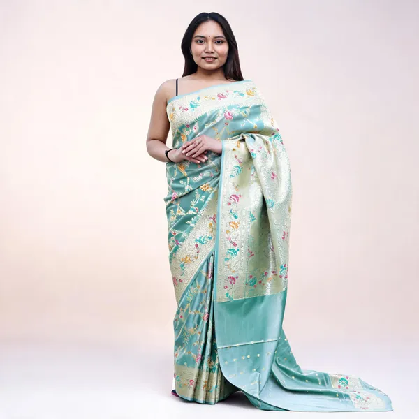 Mint_Katan_Silk_Meenakari_Floral_Print_Saree_For_Women
