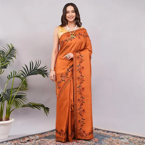 Orange_Jhakat_Silk_Zari_Floral_Print_Saree_For_Women