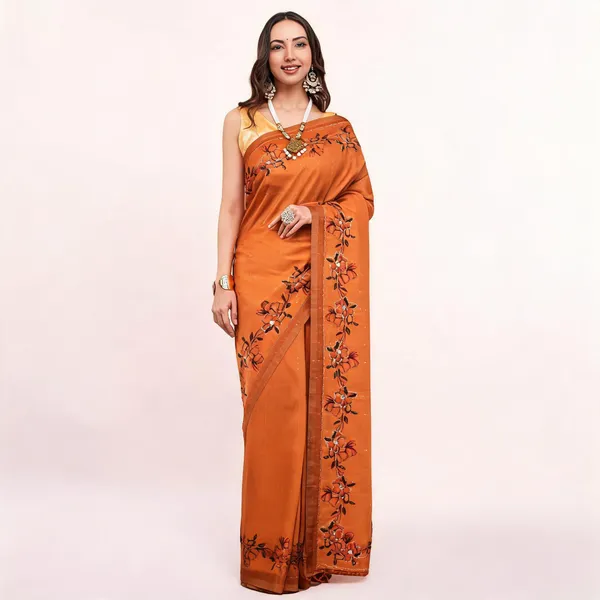 Orange_Jhakat_Silk_Zari_Floral_Print_Saree_For_Women