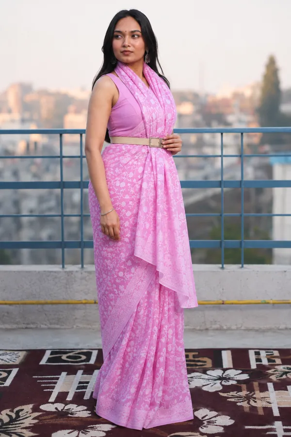 Pink_Cotton_Floral_Print_Saree_For_Women