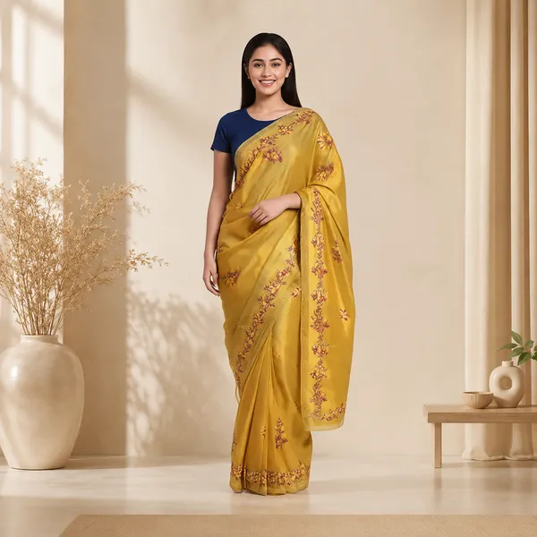 Mustard_Jhakat_Silk_Zari_Floral_Print_Saree_For_Women