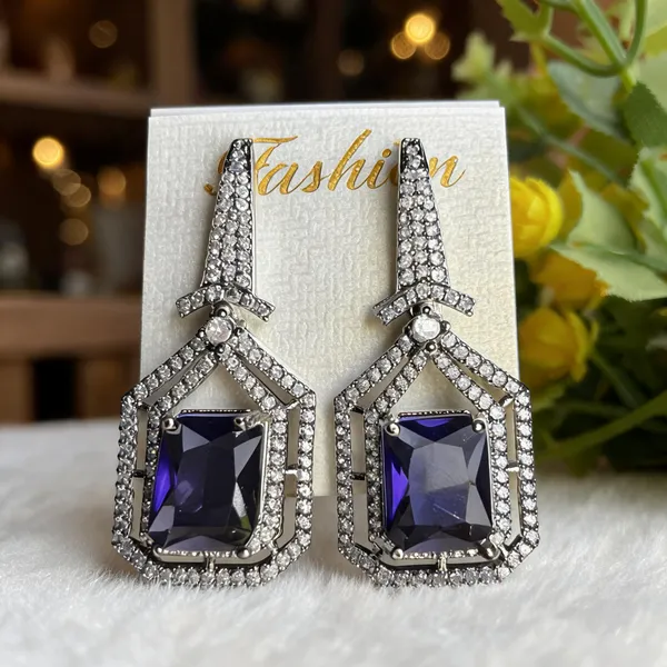 Silver_And_Blue_Brass_Crystal_Drop_Earrings_For_Women