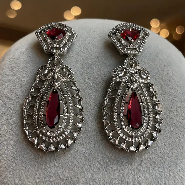 Silver_Brass_Red_Stone_Drop_Earrings_For_Women