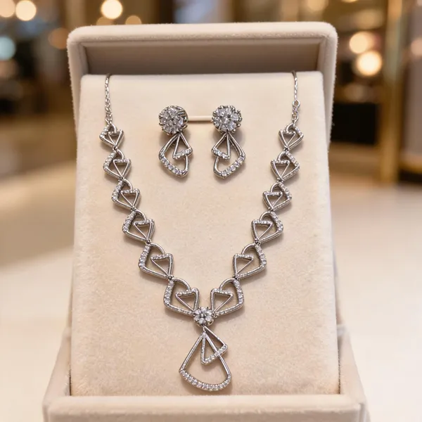 Silver_Brass_Crystal_Link_Necklace_Set_For_Women