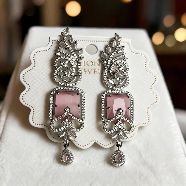 Silver_And_Pink_Brass_Drop_Earrings_For_Women