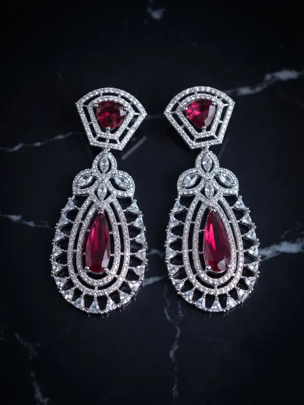 Silver_Brass_Red_Stone_Drop_Earrings_For_Women