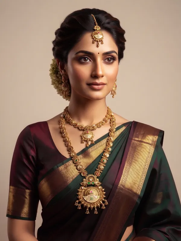 Golden_Brass_Green_Pink_Stone_Bridal_Jewellery_Combo_Set_For_Women
