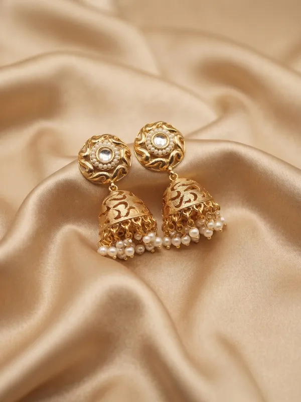 Golden_Brass_Pearl_Embellished_Jhumka_Earrings_For_Women