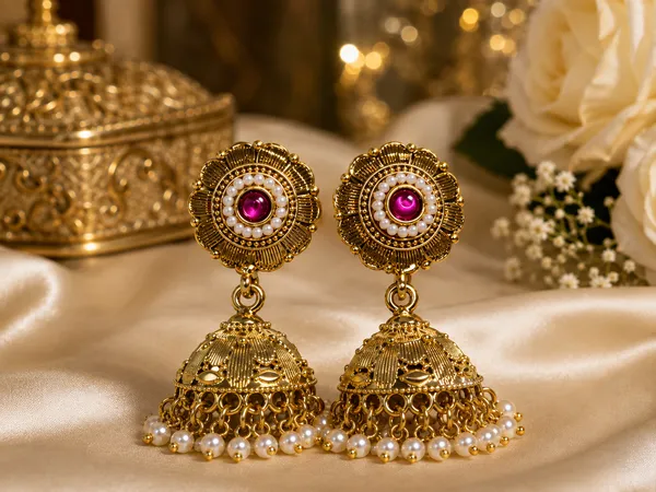 Golden_Brass_Stone_Studded_Jhumka_Earrings_For_Women