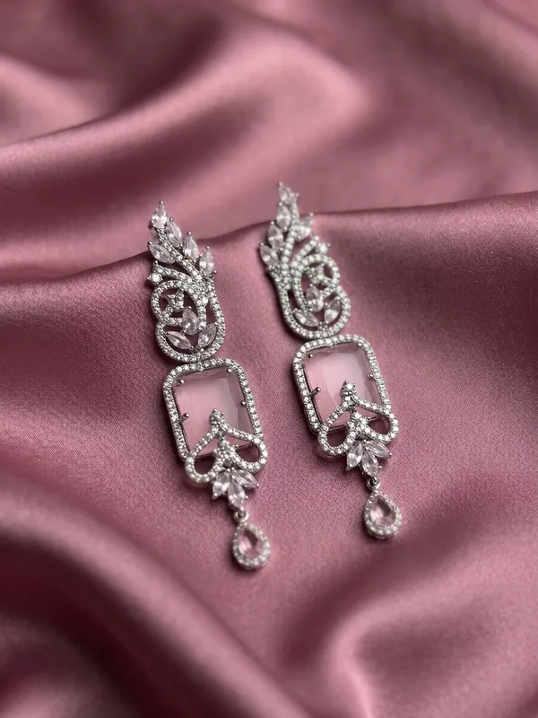 Silver_And_Pink_Brass_Drop_Earrings_For_Women
