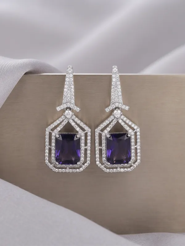 Silver_And_Blue_Brass_Crystal_Drop_Earrings_For_Women