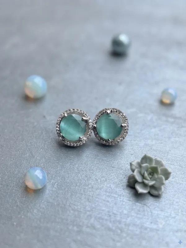 Silver_Blue_Brass_Green_Oval_Stone_Stud_Earrings_For_Women