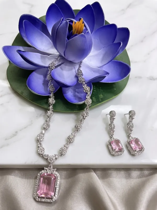 Golden_Brass_Pink_Stone_Necklace_And_Earrings_Set_For_Women