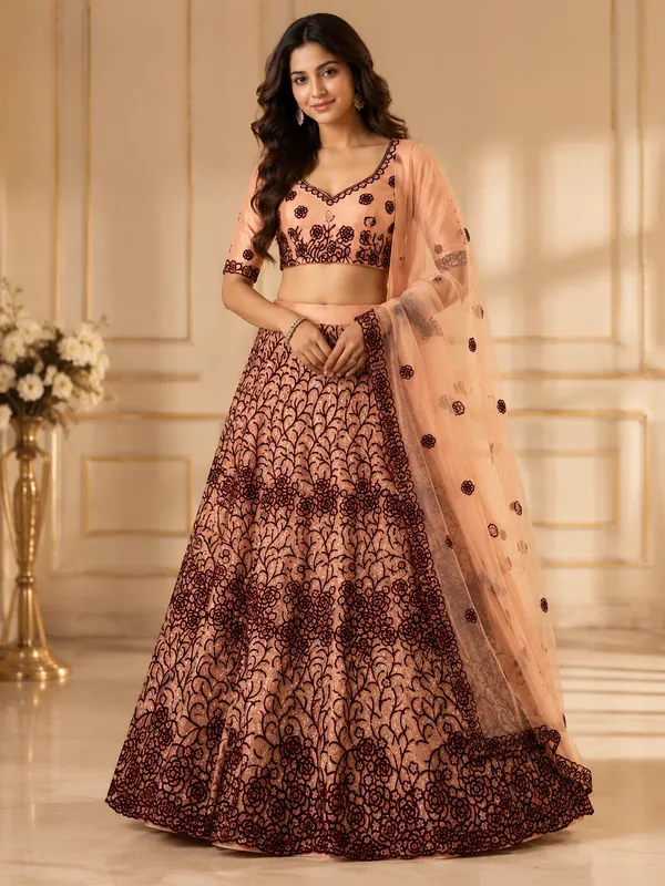 Peach_Bloom_Elegance_Semi-Stitched_Lehenga_Set