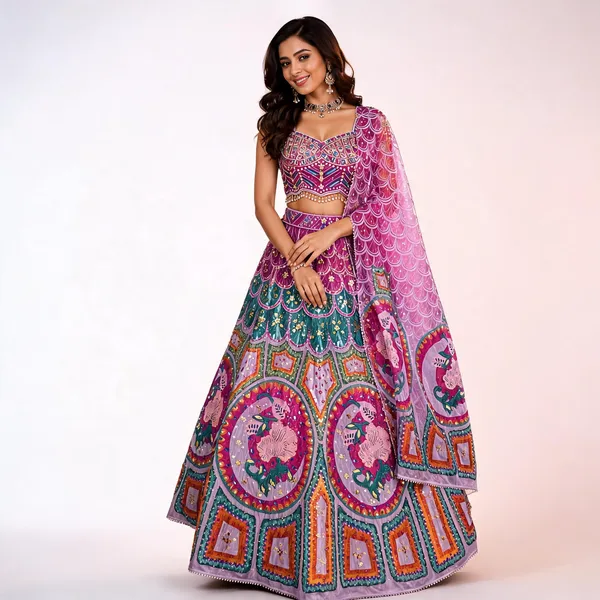 Multicolor_Silk_Net_Embroidered_Sequin_Bridal_Lehenga_Choli_For_Women