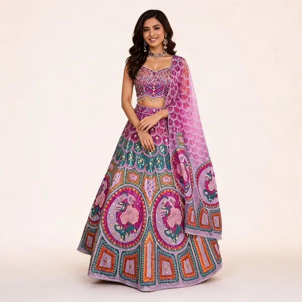 Multicolor_Silk_Net_Embroidered_Sequin_Bridal_Lehenga_Choli_For_Women