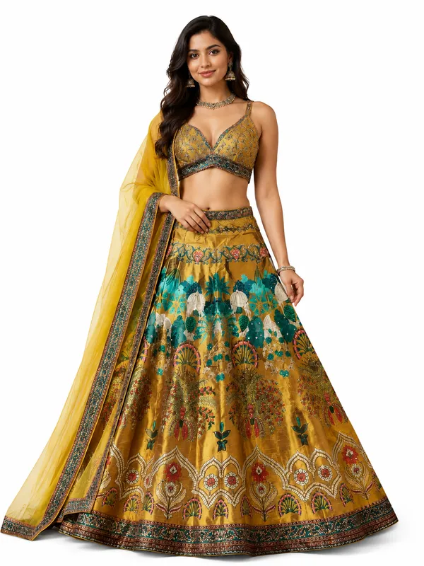 Yellow_Silk_Floral_Print_Embroidered_Lehenga_Choli_For_Women