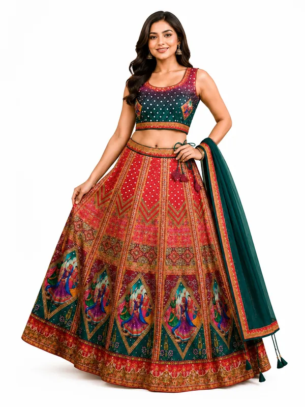 Orange_And_Green_Silk_Printed_Bridal_Lehenga_Choli_For_Women
