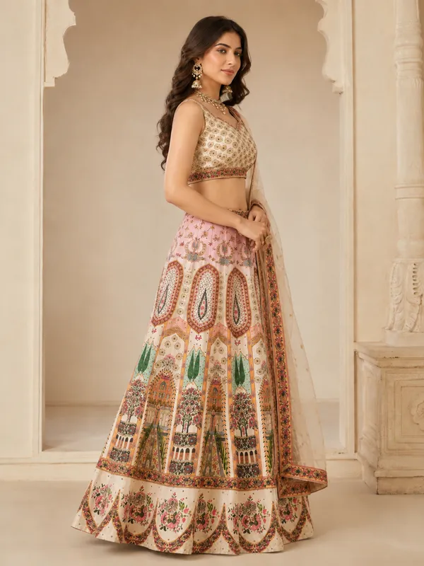 Cream_Silk_Embroidered_Digital_Print_Lehenga_Choli_For_Women