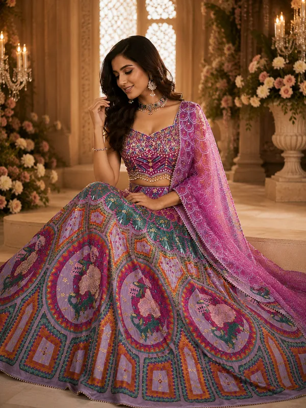 Multicolor_Silk_Net_Embroidered_Sequin_Bridal_Lehenga_Choli_For_Women