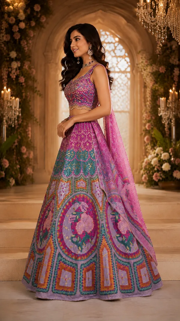 Multicolor_Silk_Net_Embroidered_Sequin_Bridal_Lehenga_Choli_For_Women