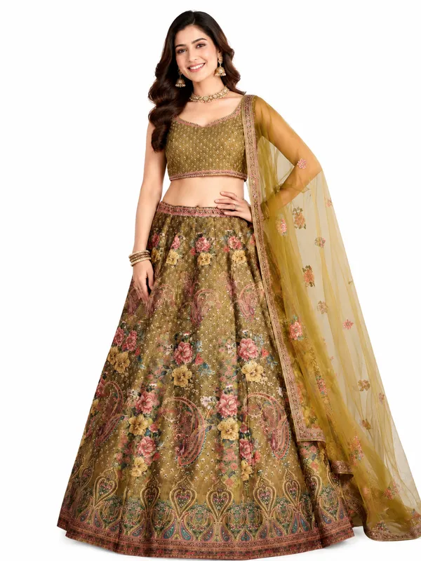 Olive_Green_Embroidered_Net_Floral_Print_Bridal_Lehenga_Choli