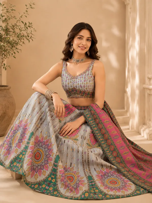 Grey_Printed_Embroidered_Lehenga_Choli_With_Dupatta_For_Women