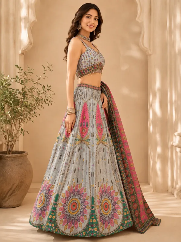 Grey_Printed_Embroidered_Lehenga_Choli_With_Dupatta_For_Women