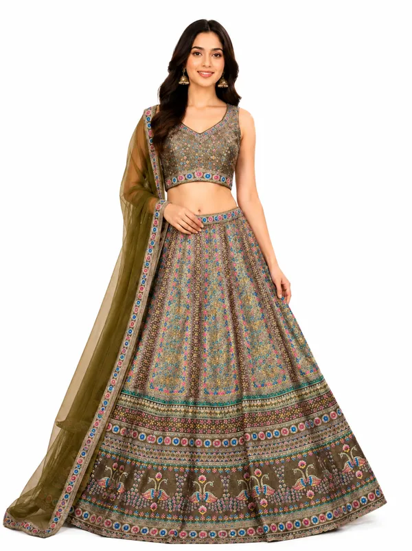 Olive_Embroidered_Sequin_Work_Bridal_Lehenga_Choli_For_Women