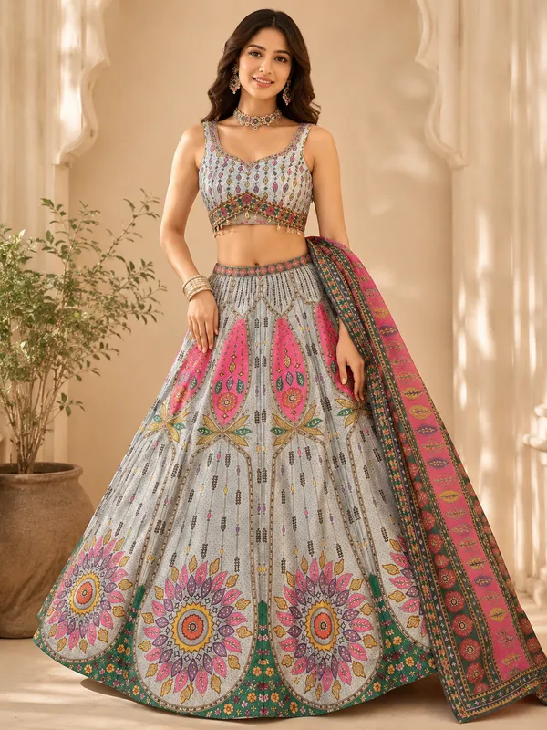 Grey_Printed_Embroidered_Lehenga_Choli_With_Dupatta_For_Women