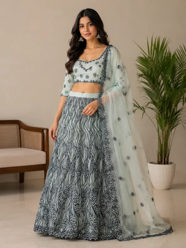 Ocean_Mist_Weave_Semi-Stitched_Lehenga_Set