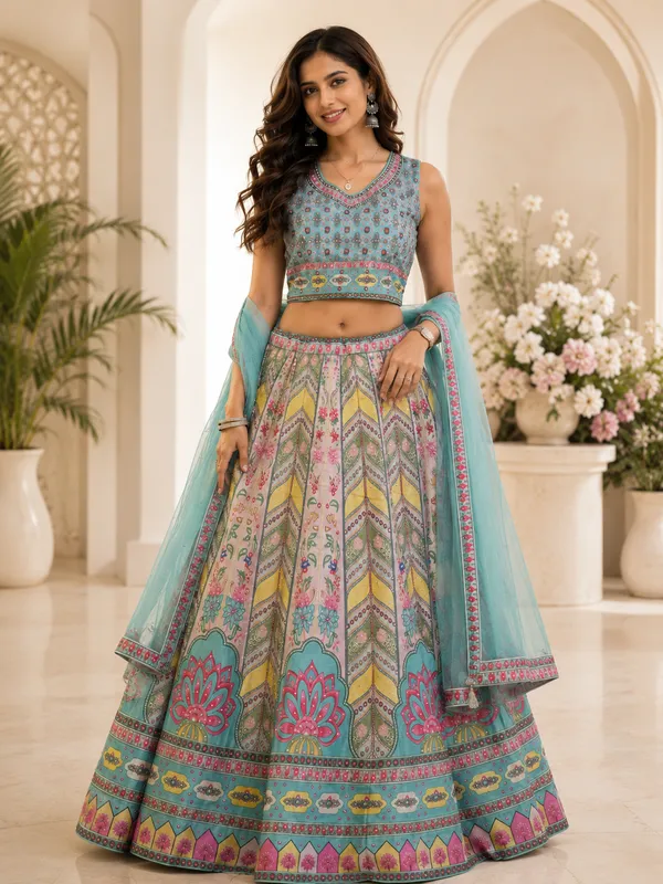 Sea_Green_Printed_Embroidered_Lehenga_Choli_For_Women