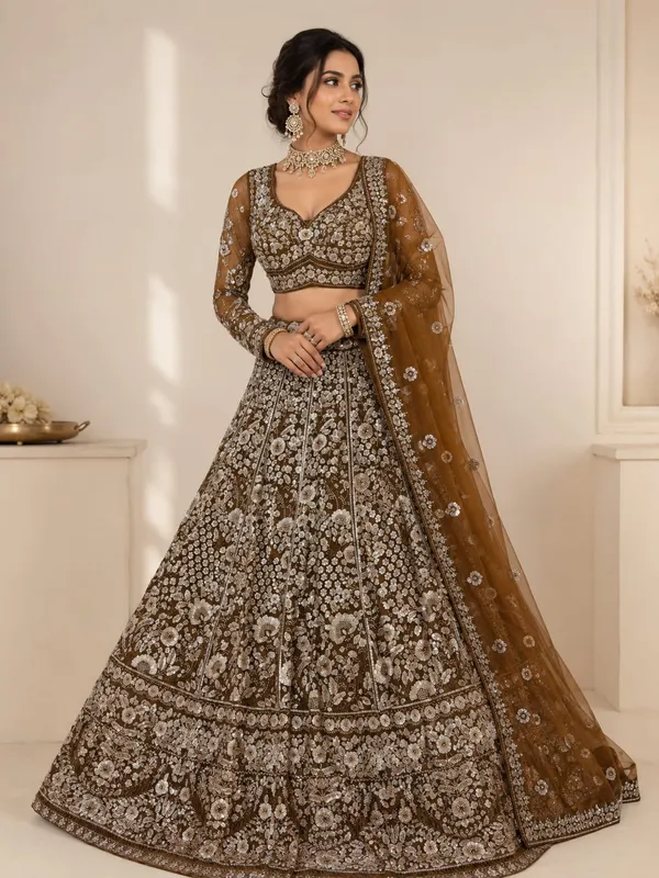 Brown_Silk_Net_Embroidered_Bridal_Lehenga_Choli_For_Women