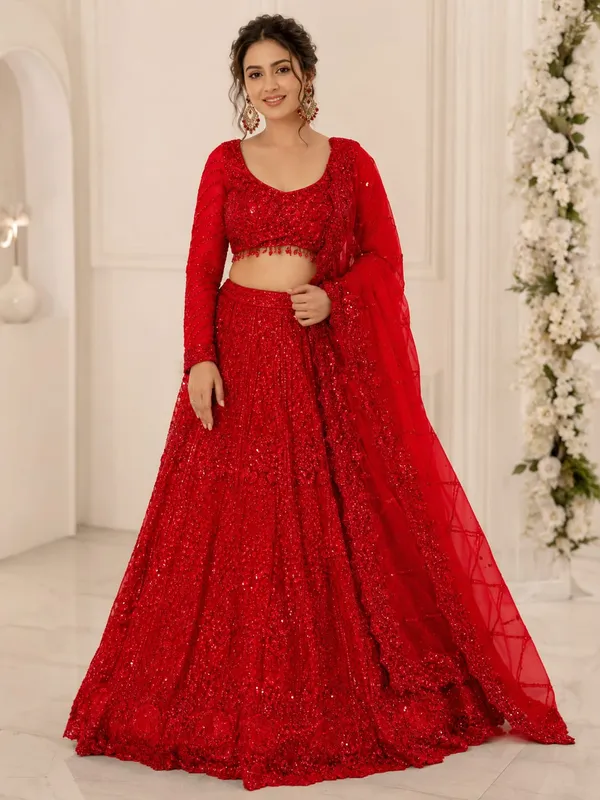 Red_Silk_Net_Embroidered_Sequin_Bridal_Lehenga_Choli_For_Women