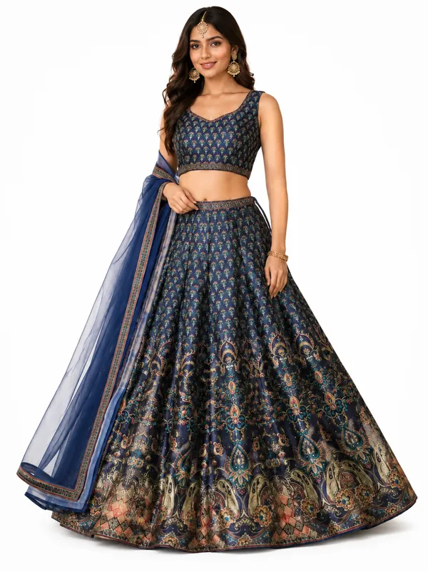 Navy_Blue_Silk_Digital_Print_Semi-Stitched_Lehenga_Choli_For_Women
