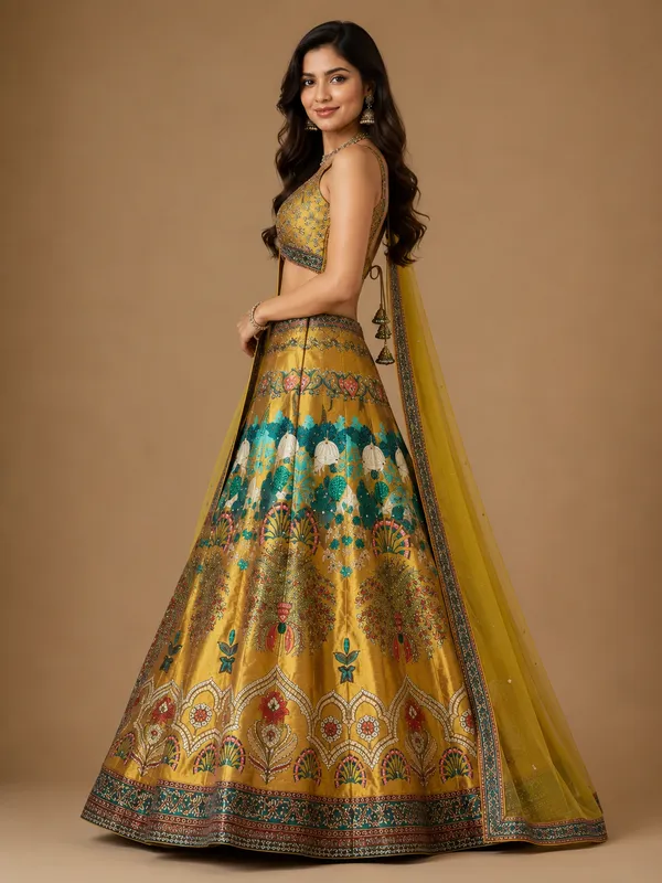 Yellow_Silk_Floral_Print_Embroidered_Lehenga_Choli_For_Women