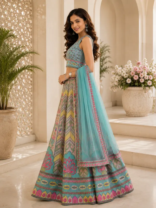 Sea_Green_Printed_Embroidered_Lehenga_Choli_For_Women