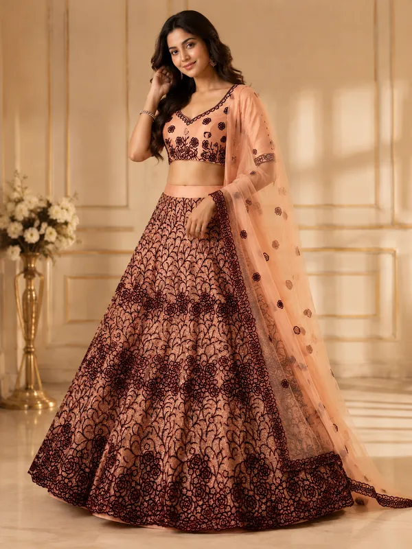 Peach_Bloom_Elegance_Semi-Stitched_Lehenga_Set
