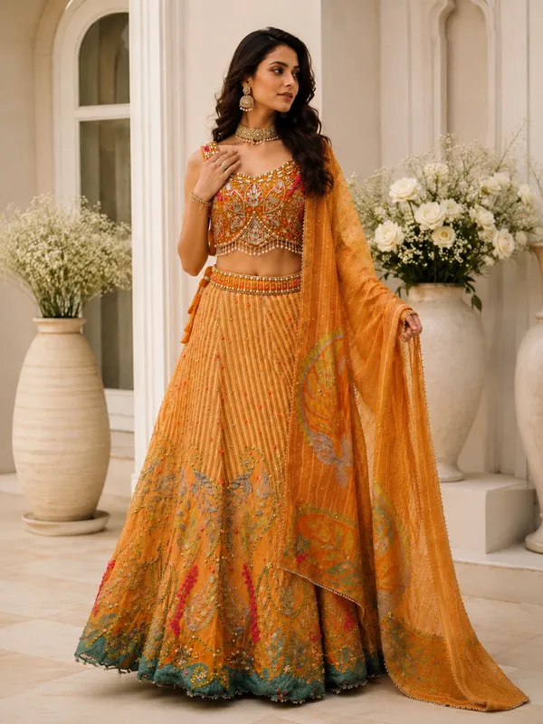Orange_Silk_Net_Embroidered_Sequin_Lehenga_Choli_For_Women
