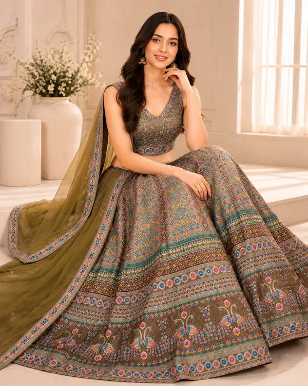 Olive_Embroidered_Sequin_Work_Bridal_Lehenga_Choli_For_Women