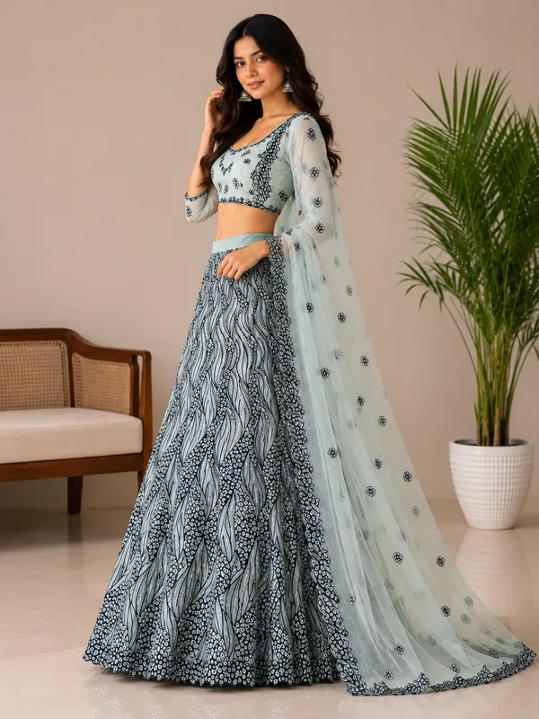 Ocean_Mist_Weave_Semi-Stitched_Lehenga_Set