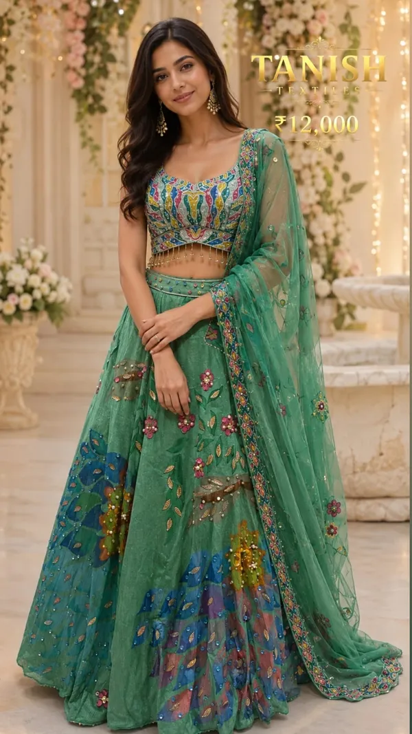 Green_Silk_Net_Embroidered_Sequin_Lehenga_Choli_For_Women